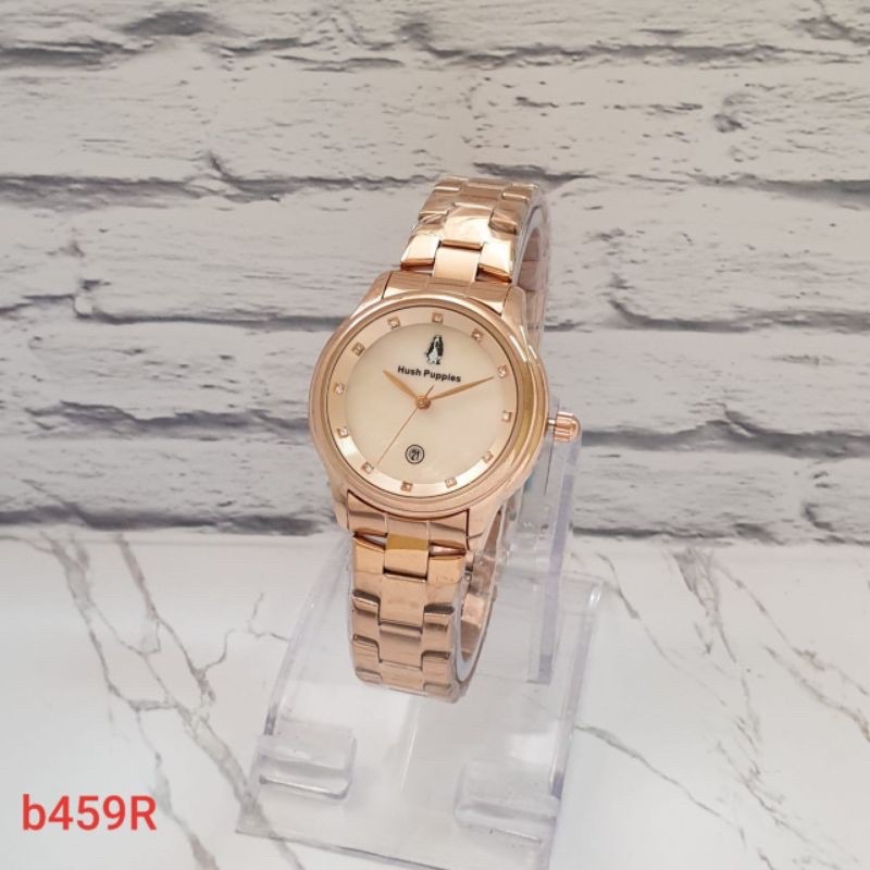 BISA COD JAM TANGAN WANITA HUSH PUPPIES RANTAI BULAT DIAMOND TANGGAL AKTIF HP1958