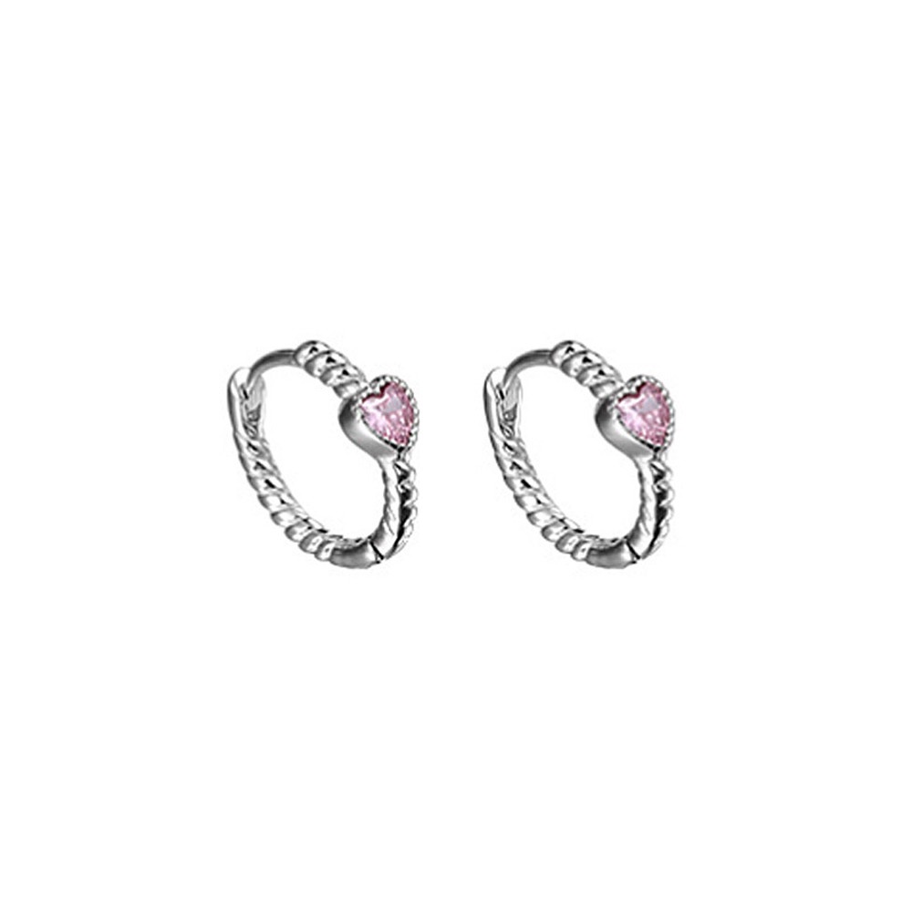 【COD Tangding】fashion Anting Tusuk Bentuk Hati Aksen Zircon Warna Pink Untuk Perhiasan Wanita