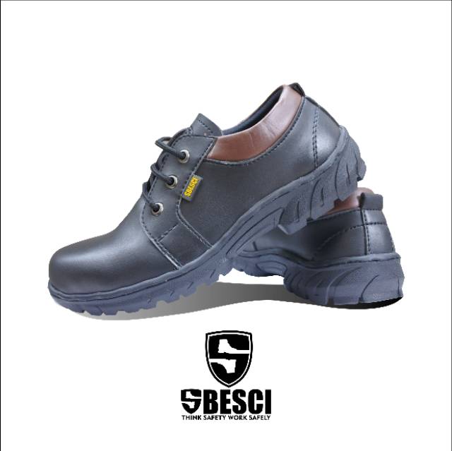 Sepatu Pria Safety Mens Shoes Kulit Sintesis Ujung Besi Boots Pendek Tali TYPE 023 BY SBESCI