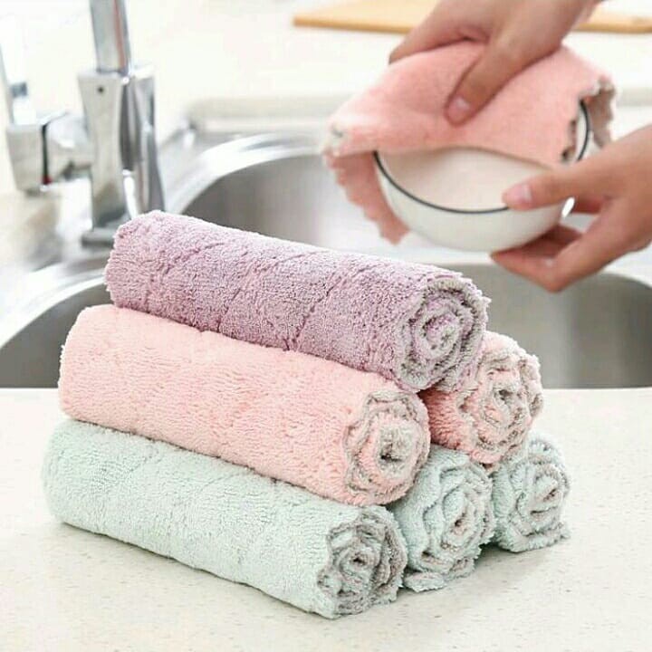 (COD)Kain lap dapur cleaning cloth/kain lap anti minyak microfiber kitchen/lap cuci piring  16*21