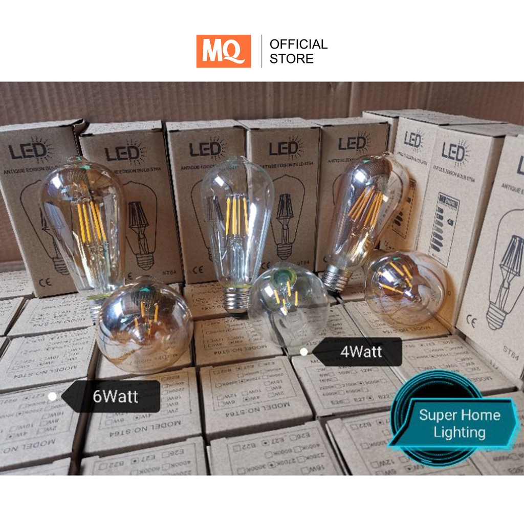 MQ Lampu Bulb LED Filamen Edison Vintage  ST64 4Watt/6Watt TEA/Claer Fiting E27 Bohlam led filamen