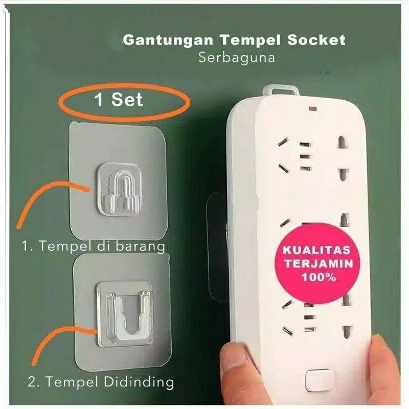 Gantungan Tempel Socket 1 Pasang Colokan Stop Kontak Holder Tempel 1SET Serbaguna Magic Hook