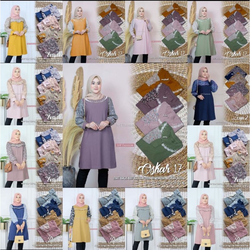 Tunik Wanita Kaos Knit Rajut Kombi Monalisa Premium Tebal Adem Nyaman di Pakai Sehari Hari / OSKAR K