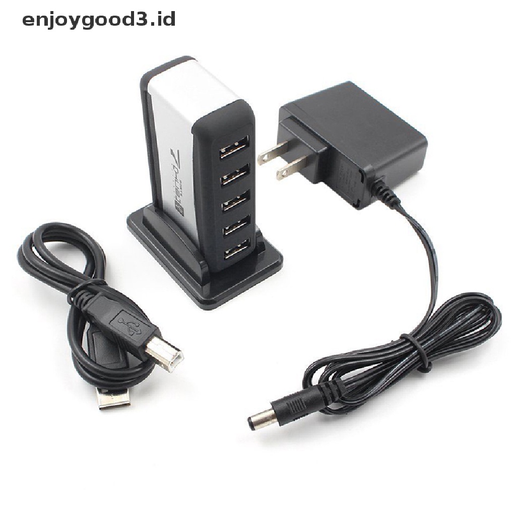 Hub 7 Port Usb Kecepatan Tinggi Dengan Kabel Adapter Eu / Us Plug Untuk Pc Laptop