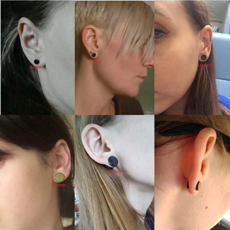 2Piece Stainless Steel Earrings Stud Fake Plugs Lobe Pierceing 6-14mm Black Gold Silver Multicolor