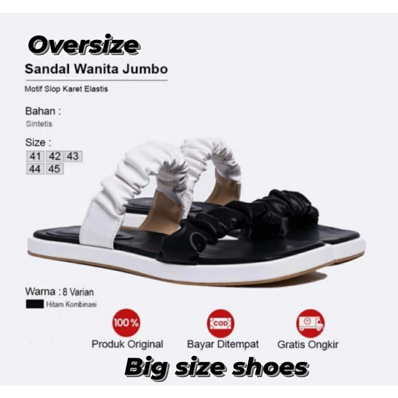 Sandal Kerut Wanita Big size shoes 41.45 Sendal Teplek Oversize Cantik Sandal Kaki Ukuran Besar LANGKA Kaki Gemuk Lebar Cantik Kulit, 41