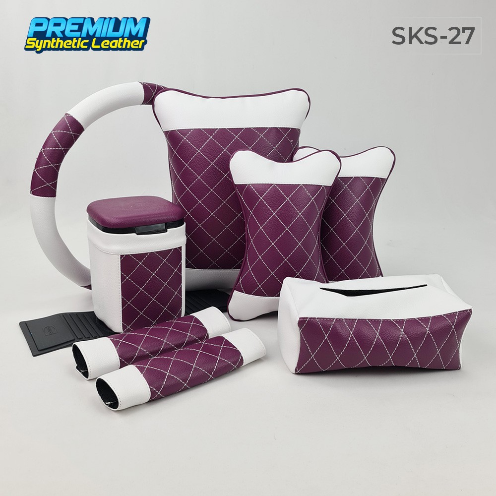 Set Bantal Mobil 5 in 1 plus Sarung Stir Mobil / Bantal Headrest Mobil