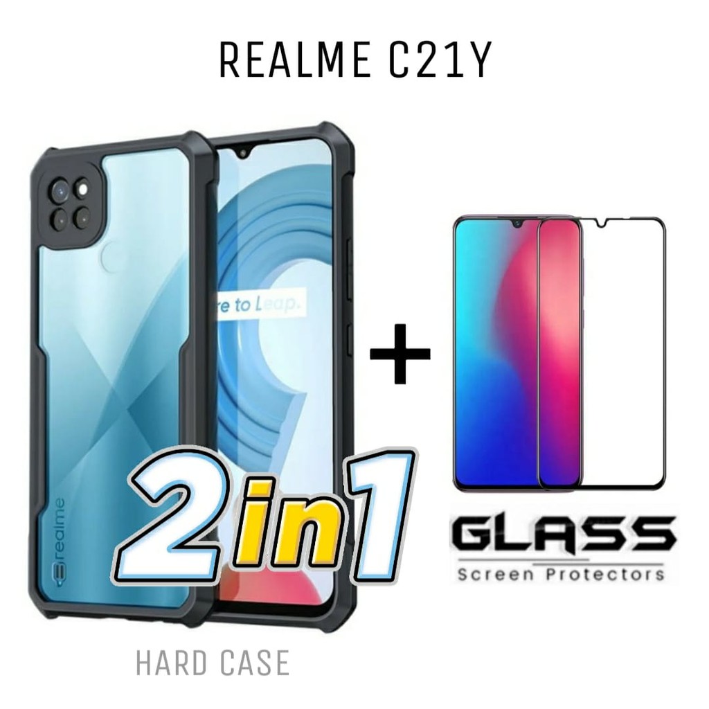 Hard Case REALME C21Y Fusion Shocproof Armor Tranparant Free Tempered Glass Layar