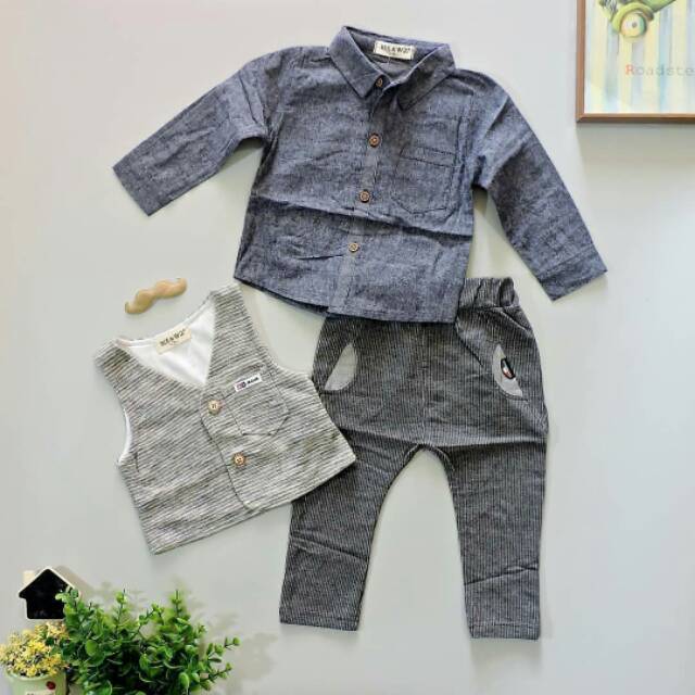 PK00 - SETELAN ANAK IMPORT SET PREMIUM 3IN1 GENTLEMENT VEST BROWN (IMPORT)