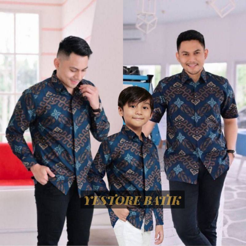 0BAJU BATIK COUPLE AYAH ANAK LENGAN PENDEK, BAJU BATIK PRIA ZIG-ZAG NAVY, BAJU ANAK COWOK COUPLE AYAH, BAJU BATIK KELUARGA, SERAGAM BATIK, COUPLE BATIK WARNA NAVY