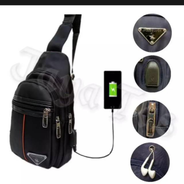 Polo Super Sling bag Tas Pria Tas Selempang Pria Polo Tas Pria Selempang Polo Super Hitam JT-14818