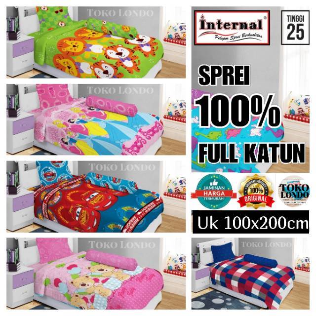 Sprei INTERNAL Small Single Size uk 100x200 Tinggi 25 cm FULL 100% KATUN MURAH
