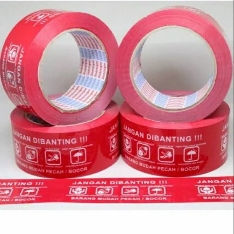 LAKBAN FRAGILE JANGAN DIBANTING MERAH 48 mm X 90 yard