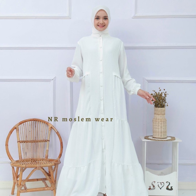 GAMIS ANNISA DRESS PUTIH WANITA HAJI UMROH , BAJU UMROH, GAMIS UMRAH PERLENGKAPAN HAJI UMROH