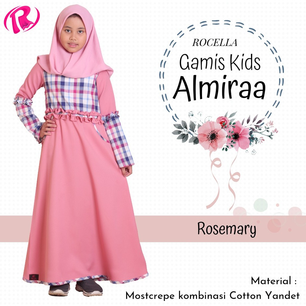 Baju Muslim Anak Perempuan Baha Mosscrepe Kombinasi Cotton Yandet Ori Rocella Gamis Anak Almira Shopee Indonesia