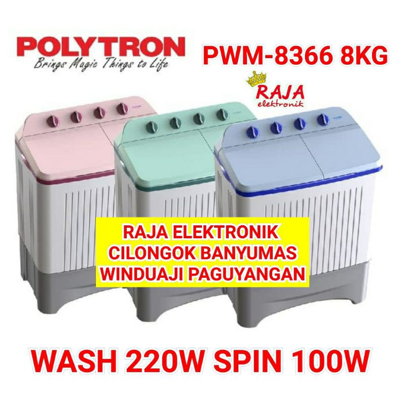 Mesin Cuci POLYTRON PWM 8366 mesin cuci 2 tabung POLYTRON 8Kg