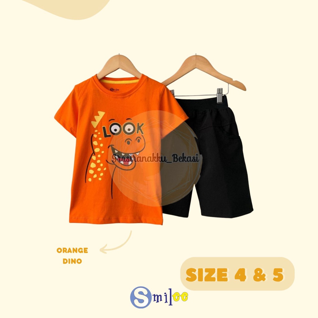 Setelan Anak Cowok Murah Orange Dino Size 4&amp;5tahun