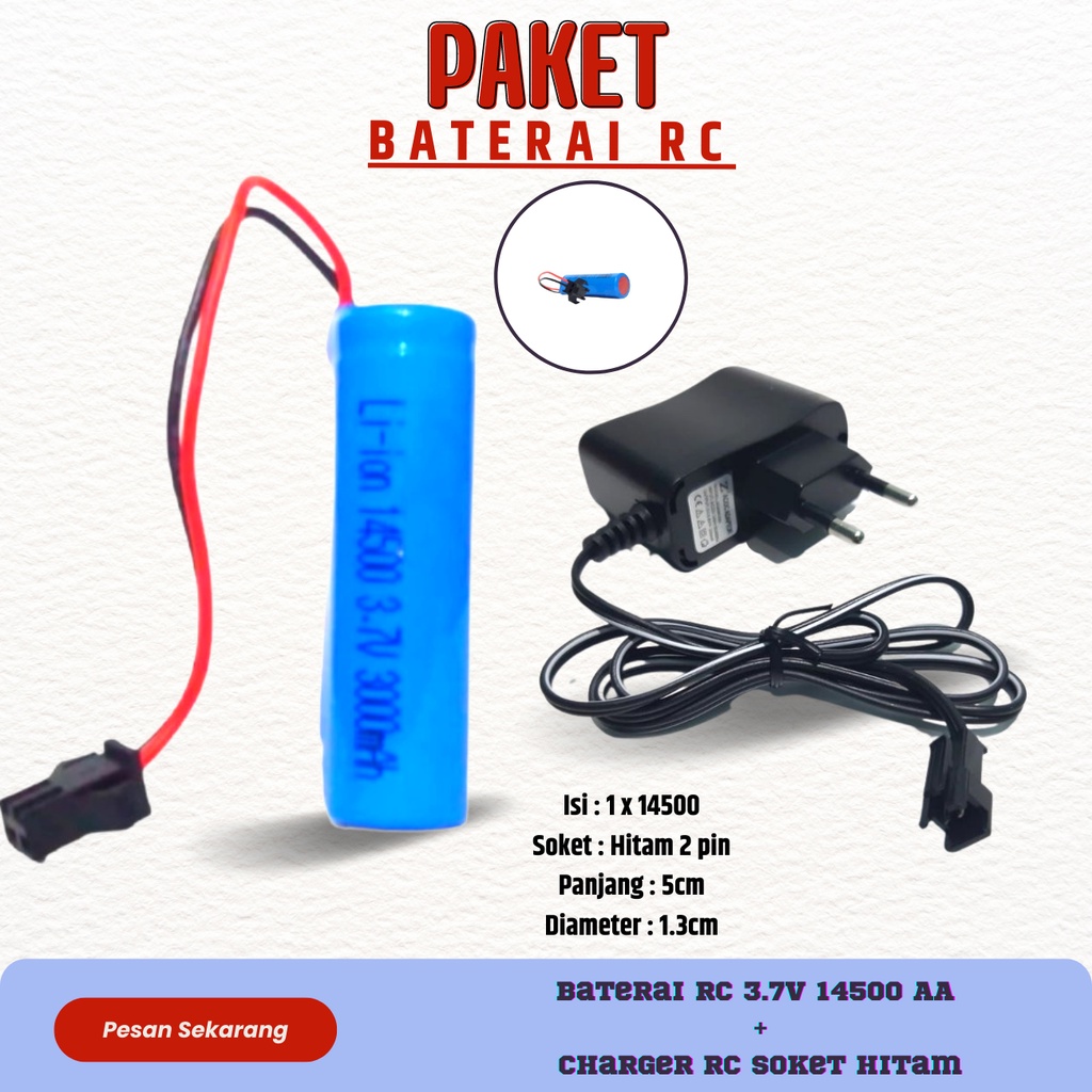 Paket Adaptor Charger dan Baterai Mobil Remote Control RC Type Li-ion14500 Ni-Cd 3.7v 3 7V - 2000mAh
