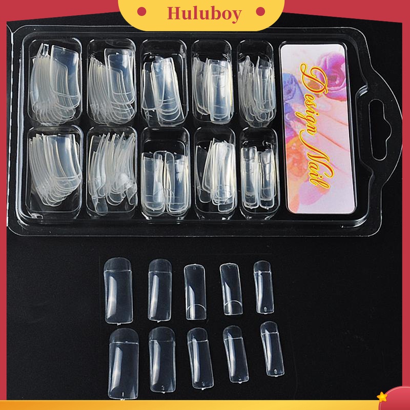 Huluboy Huluboy♡ 100pcs / Kotak Kuku Palsu Panjang Kepala Datar Seamless Ultra Tipis Untuk Dewasa