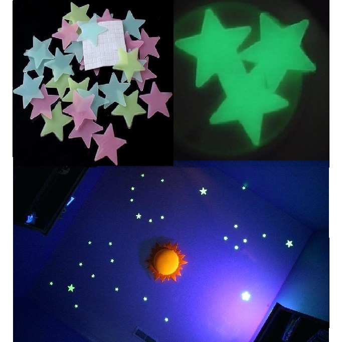 Glow In The Dark 100pcs Ukuran 3cm Bintang Stiker Dinding 50gr Shopee Indonesia