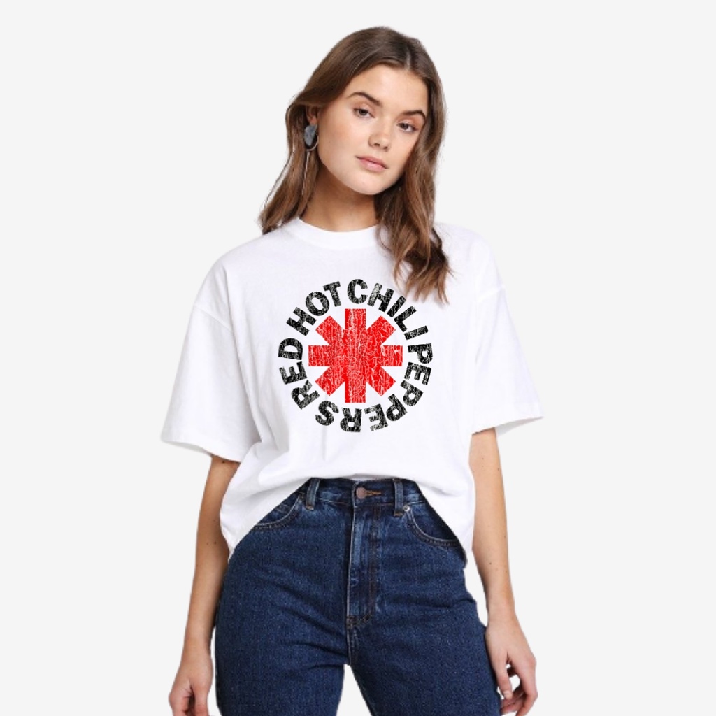 Oversized Shirt Red Hot Chili Peppers Putih Bahan Cotton Combed 24s Kaos red hot chili peppers Premi
