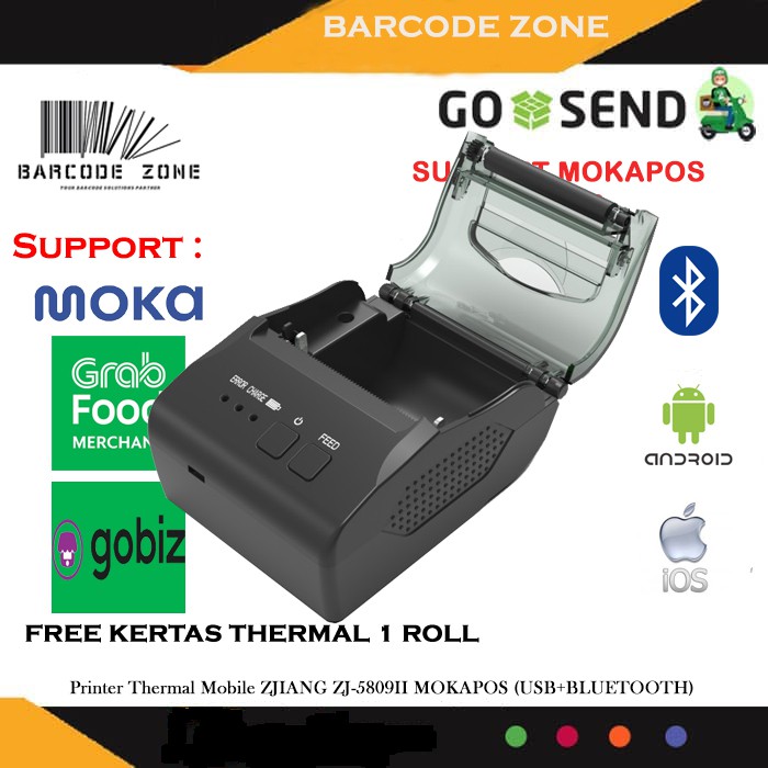 IWARE ZJ-5809II MINI PORTABLE BLUETOOTH THERMAL PRINTER KASIR 58MM - RPP02N SUPPORT MOKAPOS