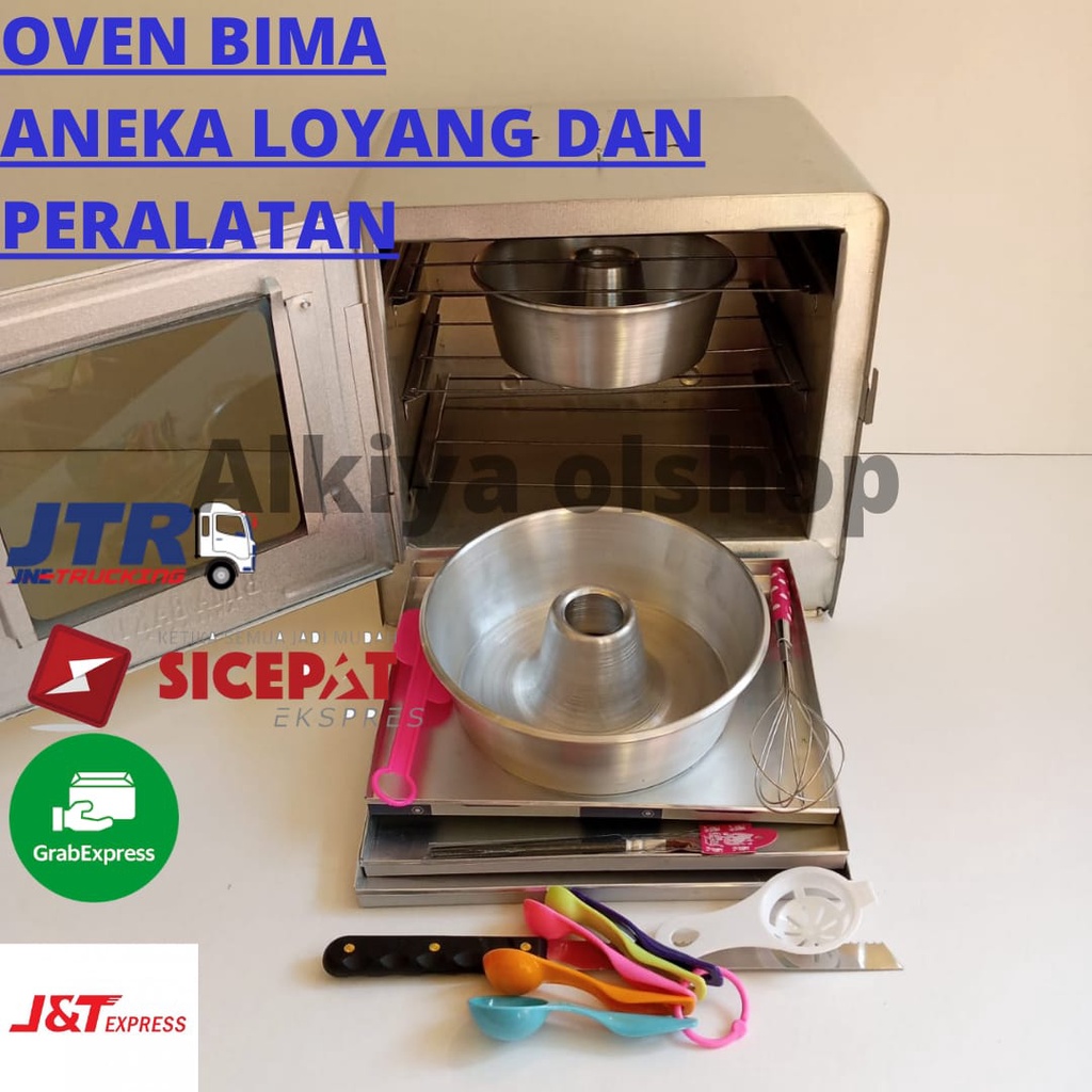 OVEN KOMPOR OVEN BIMA 3 SUSUN DENGAN ANEKA LOYANG DAN PERALATAN(3 LOYANG KUKER 2 LOYANG BOLU 20,22CM