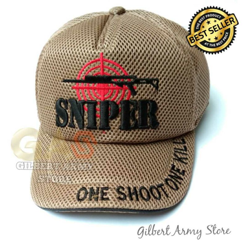 Topi Sniper Jaring Pria Keren Terbaru Tan Gurun Crem Tactical GILBERT ARMY STORE