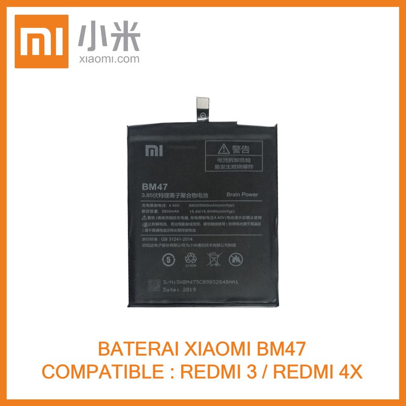 Baterai Xiaomi BM47 / Redmi 3 / Redmi 4X Original New