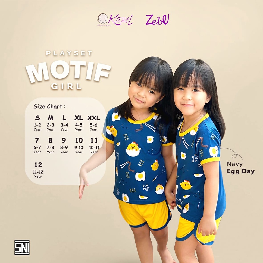 Kazel Zebe Playset Motif Girl Variasi Motif Setelan Pendek Baju Anak Perempuan