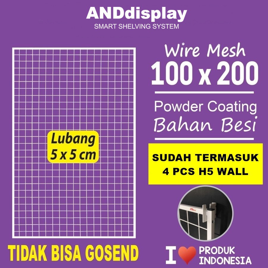 WIRE MESH 100 X 200 CM WIRE GRID KAWAT RAM JARING KOTAK DINDING BINGKAI RAK DISPLAY AKSESORIES WIREMESH