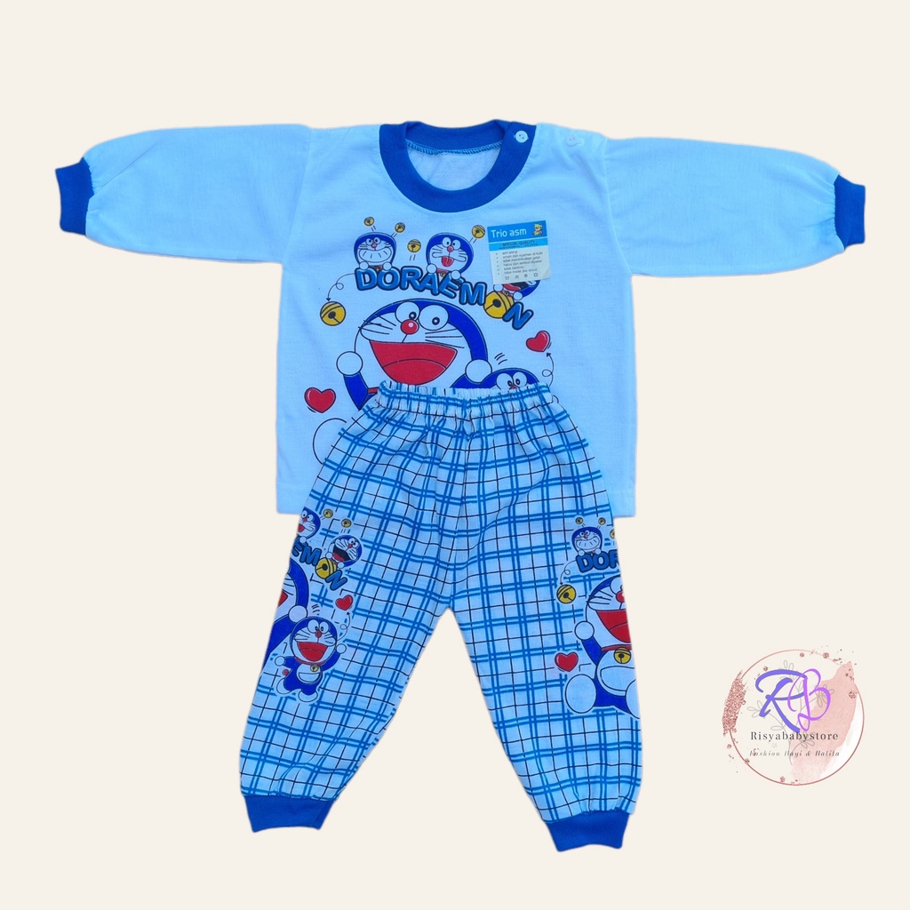 SETELAN BAJU BAYI LENGAN Panjang motif Doraemon usia 3-18 bulan