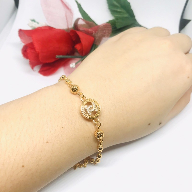 Gelang tangan plat motif permata gold silver wanita suping