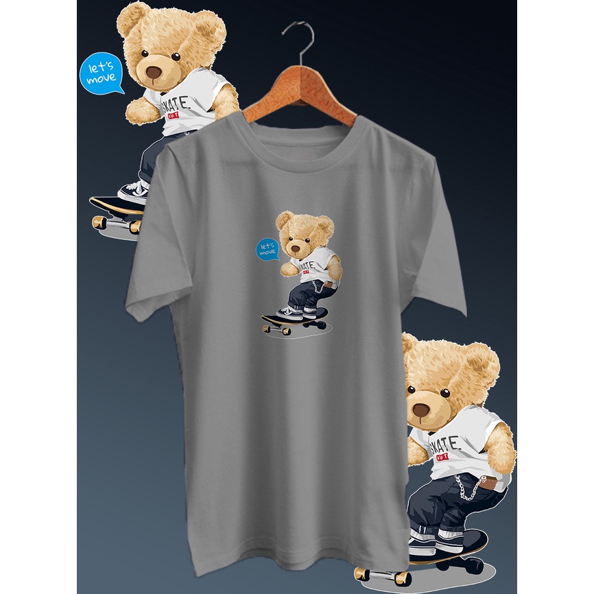 KAOS DISTRO PRIA COTTON COMBED 30S DEPAN /TSHIRT GAMBAR DIGITAL FULLPRINT BEAR SKATE NECK/LENGAN PENDEK