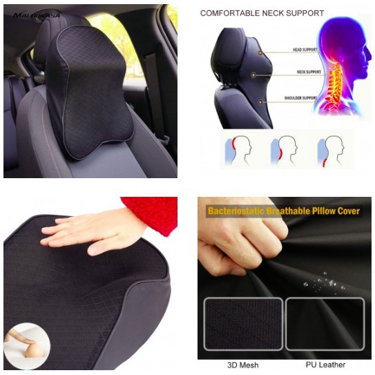 Bantal Sandaran Penyangga LEHER PUNGGUNG/LUMBAR Mobil ERGONOMIS MEMORY FOAM Neck Headrest M4D m3d nc33