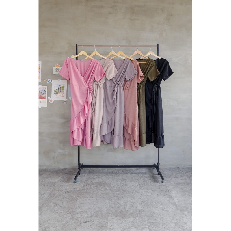 Kimono Crinkle Dress Casual Dres Wanita