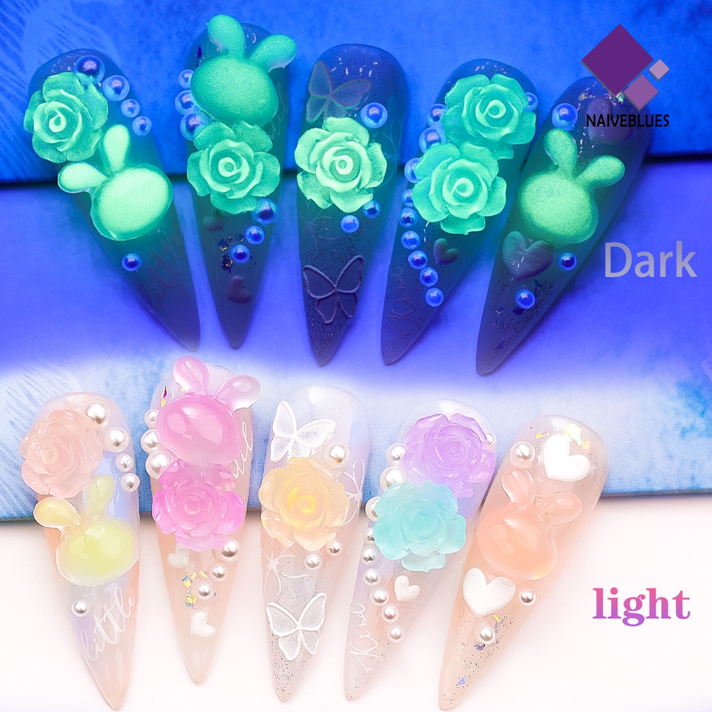 Naiveblue &gt; Charms Bunga / Kelinci Luminous Bahan Akrilik Untuk Dekorasi Nail Art / Manicure