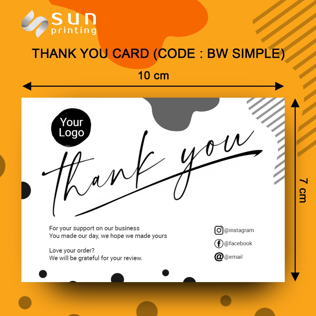 Thank You Card Kartu Ucapan Terima Kasih Isi 100pcs Design Simpel Hitam Putih Code Bw Simpel Shopee Indonesia