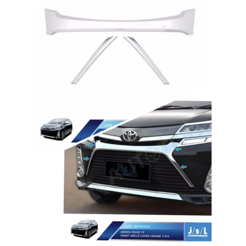 list grill depan avanza veloz 2019 chrome 3pcs jsl
