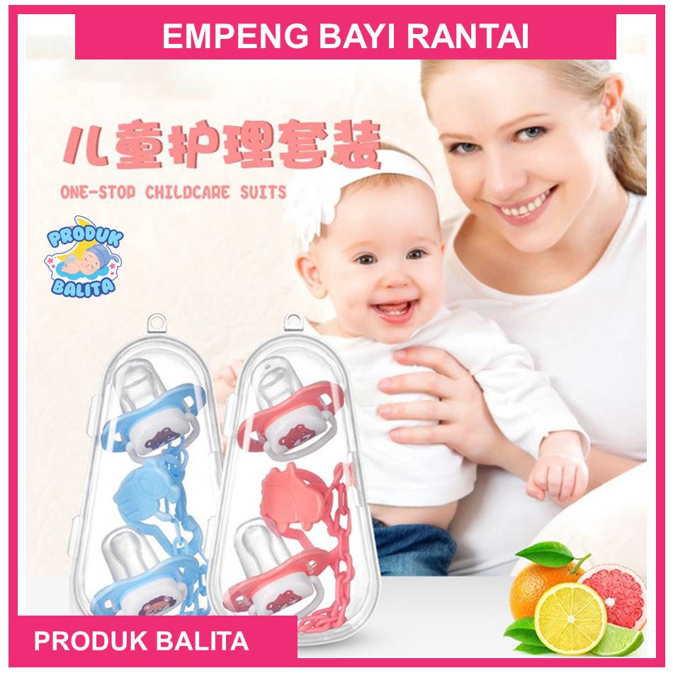 Empeng Bayi Rantai Klip Pacifier Dot Silicone bayi Set Box Dot Tali Baby Terlaris