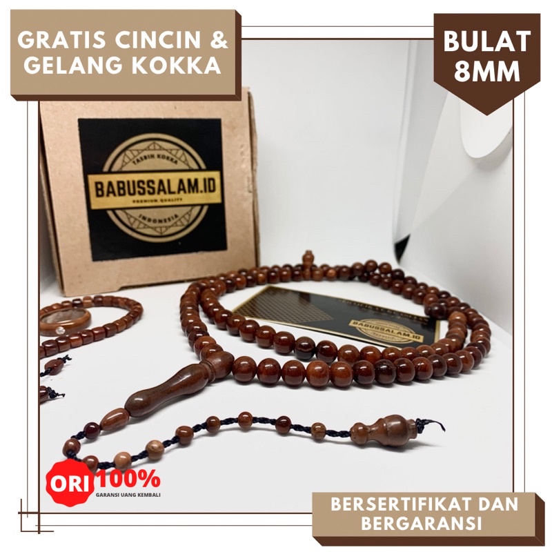 Tasbih Kokka Asli Bersertifikat Keaslian Diameter Besar 8mm Tasbih Kaukah Asli Tasbih Koka Tasbih Ka