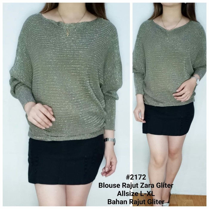 Blouse Wanita Blus Terbaru Baju Atasan [Zara glier Army RO]Blouse wanita rajut gliter Hijau ar 9DXB