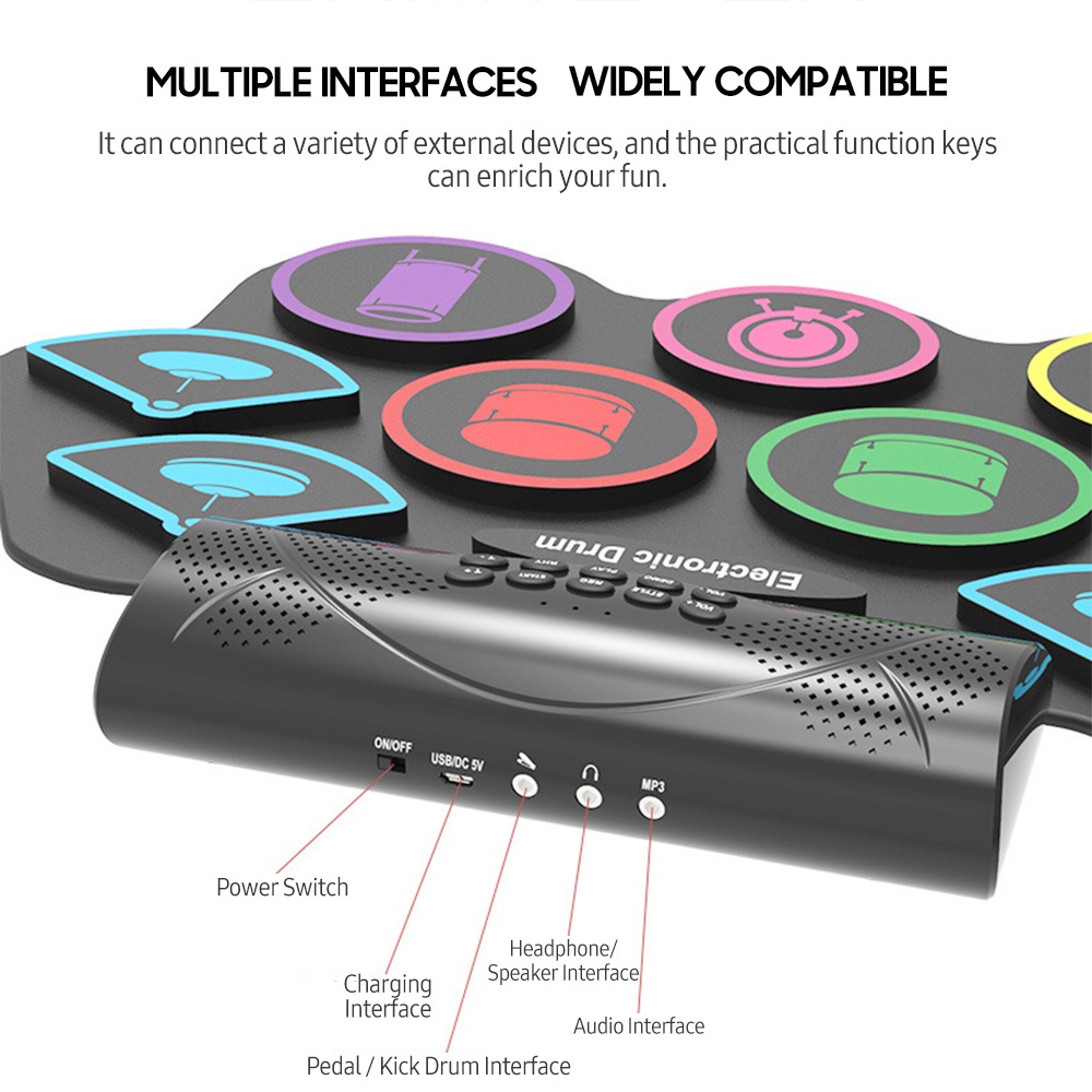 Drum Elektronik Drum Digital Built-in Dual Speaker Praktek Drum Set Portabel Jazz Drum Kit Electric Drum Pad Kit Mendukung Bluetooth APP