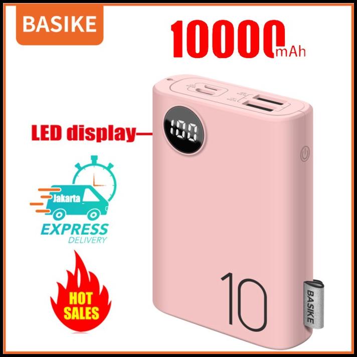 Power Bank Dual Usb Lcd Basike 10000 Mah Mini Murah Fast Charging 2 In