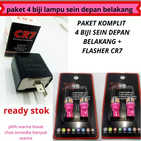 Lampu Sen Motor Jagung LED 5 Mata T10 + FLASHER CR7 pink