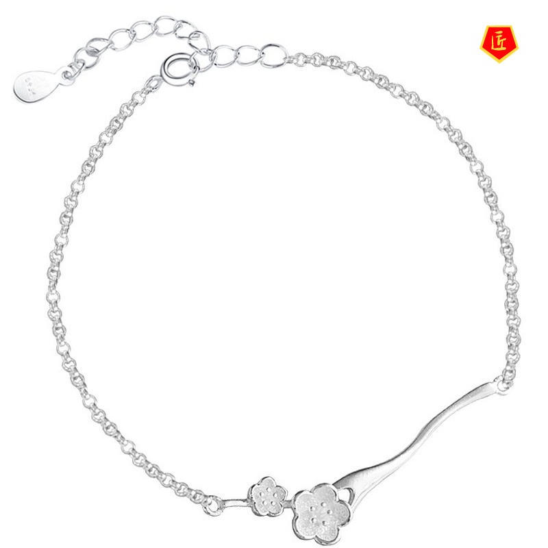 [Ready Stock]Cute Peach Blossom Branch s925 Silver Bracelet