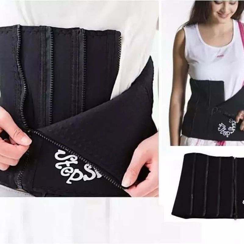 4 STEP SHAPE KORSET SLIMMING BELT Korset Pelangsing Perut Buncit Pembakar Lemak Pria Wanita Stagen Ibu Melahirkan Dengan Pengait Resleting Bahan Neoprene