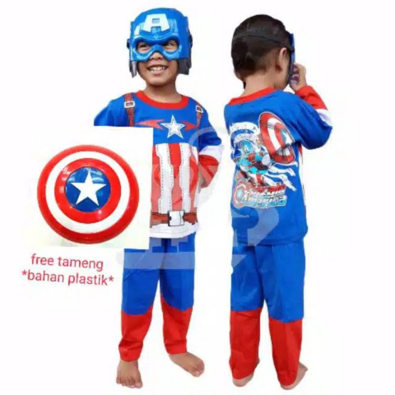 TERBARU KOSTUM BAJU ANAK CAPTAIN AMERICA TAMENG PLASTIK TOPENG