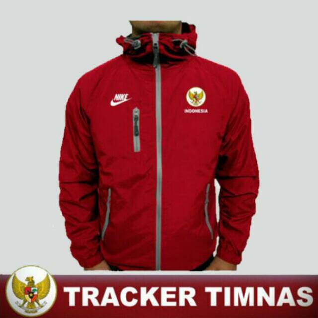 Jaket diskon tracker waterproof jaket timnas Indonesia bahan parasut original Kualitas Tebal Ternama