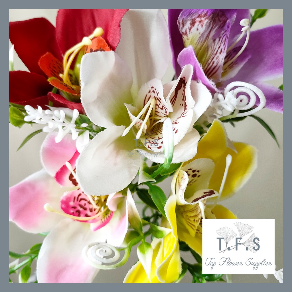 Artificial Flower Cattleya Orchids Bunga Plastik Palsu Buatan Dekorasi Hias Pajangan Rumah Kantor-1